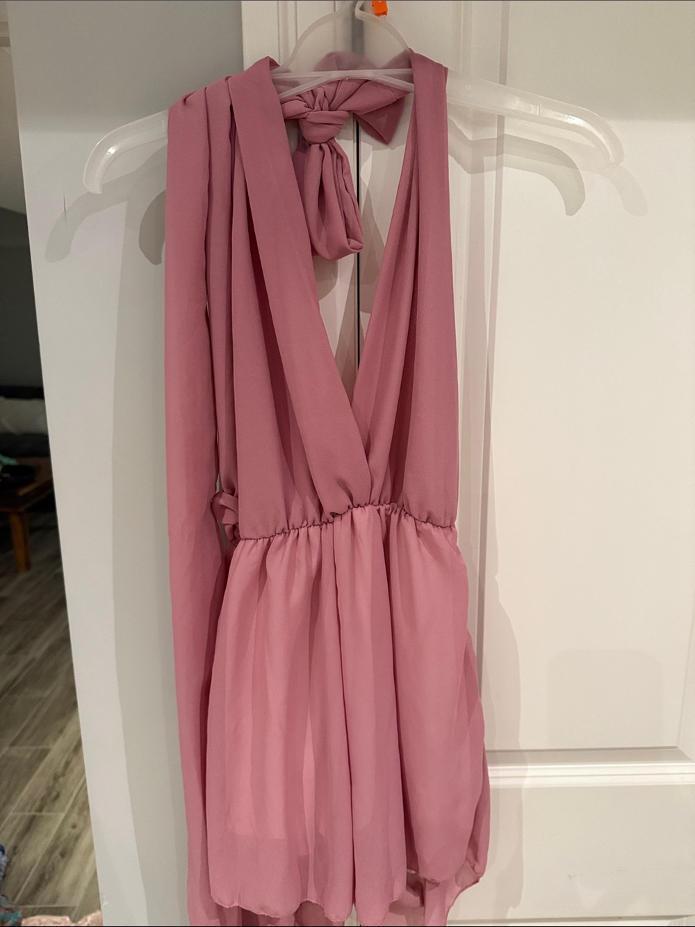 Women’s Rose Pink romper Halter Tie-Back Dress